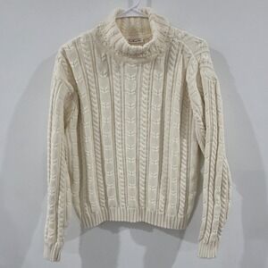 Vintage Talbots Womens Fisherman Turtleneck Sweater Size XL Ivory Cable Knit
